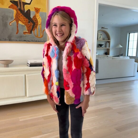Adrienne Landau Kids Girls Multicolor Real Rabbit Fur Jacket - Picture 5 of 11